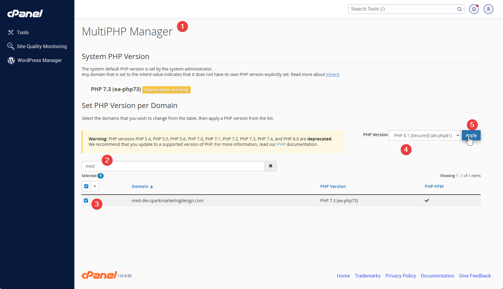Change PHP version in cPanel - Vondelphia.com